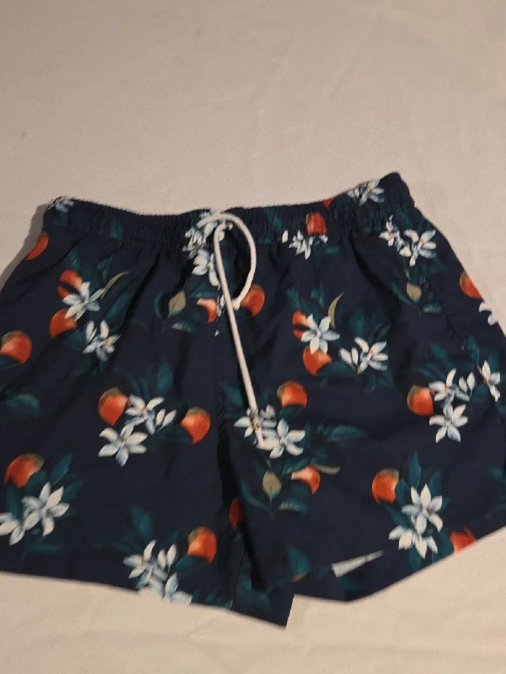 Abercrombie & Fitch Navy Swim Shorts with Tropical Print Trim